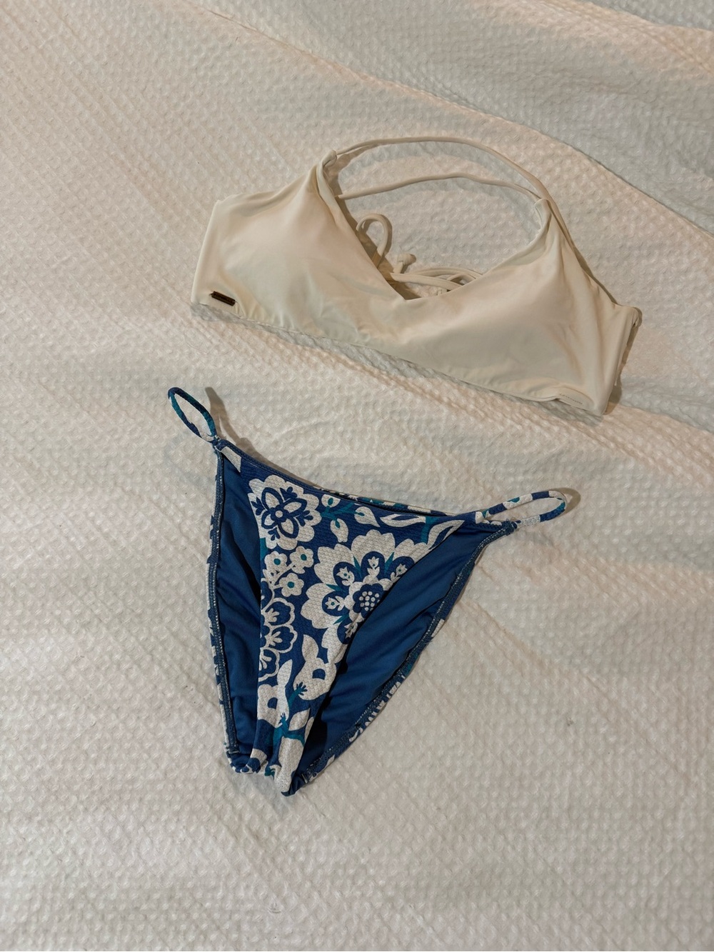 O'Neill Cream Bikini Top with Blue Floral Bikini Bottom